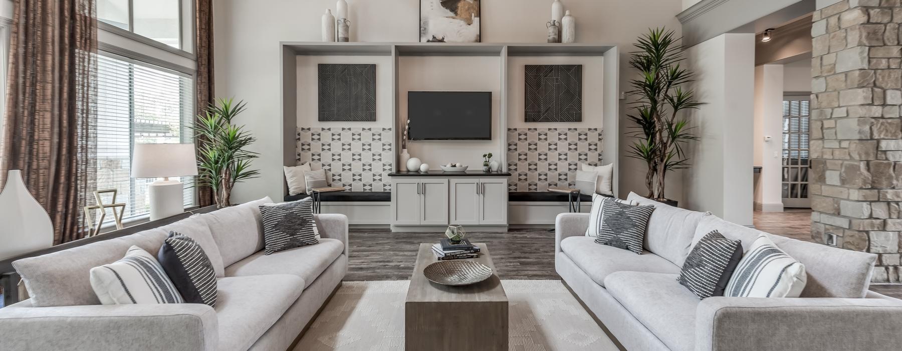 a living room with a fireplace